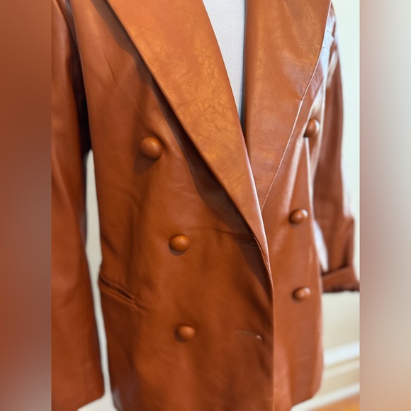 BLANKNYC Faux Leather Double-Breasted Blazer – Rich Mocha - Picture 2 of 12